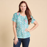Christopher & Banks Women's Printed Embellished Burnout Short Sleeve Tee
