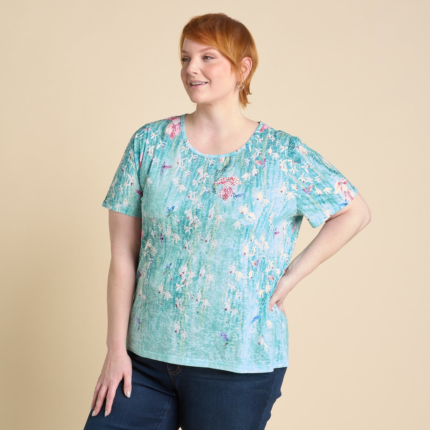 Christopher & Banks Women's Printed Embellished Burnout Short Sleeve Tee