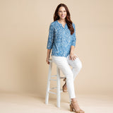 Christopher & Banks Women's Embellished Ditsy Floral Print 3/4 Sleeve Burnout Tee