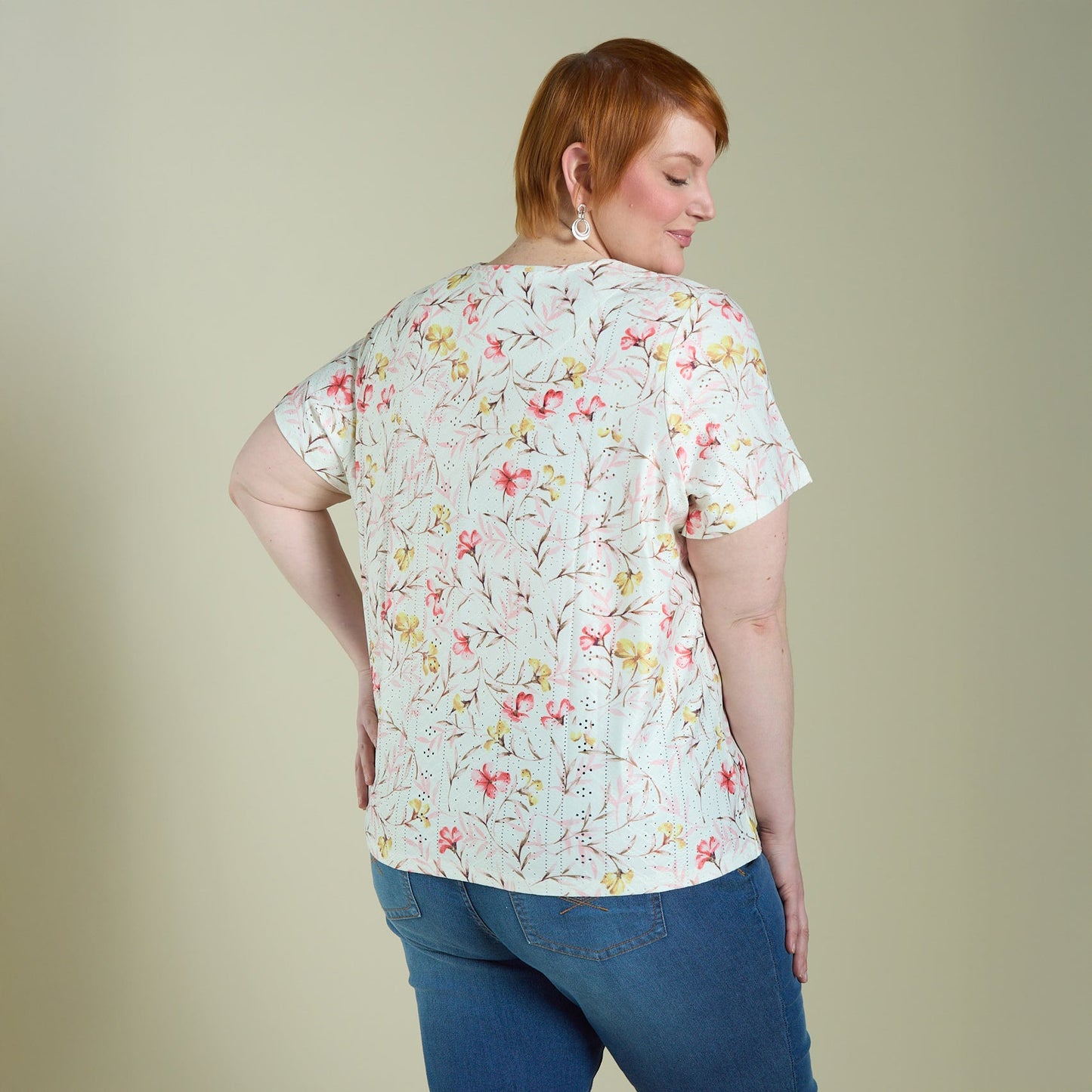 Christopher & Banks Women's Floral Print Tie Front Eyelet Knit Top