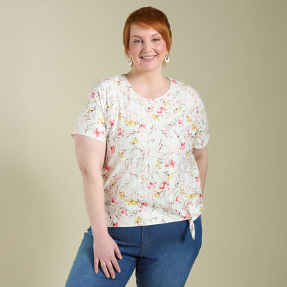 Christopher & Banks Women's Floral Print Tie Front Eyelet Knit Top