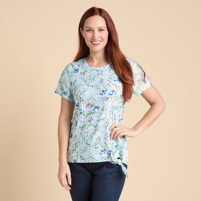Christopher & Banks Women's Floral Print Tie Front Eyelet Knit Top