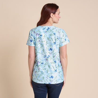 Christopher & Banks Women's Floral Print Tie Front Eyelet Knit Top
