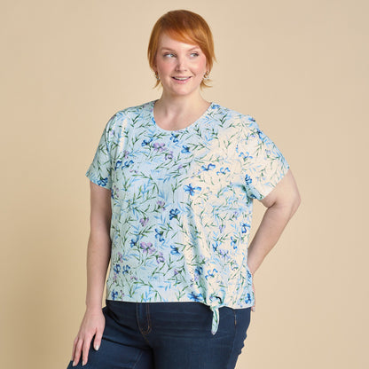 Christopher & Banks Women's Floral Print Tie Front Eyelet Knit Top