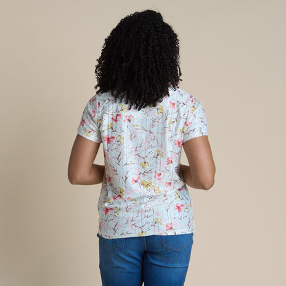 Christopher & Banks Women's Floral Print Tie Front Eyelet Knit Top