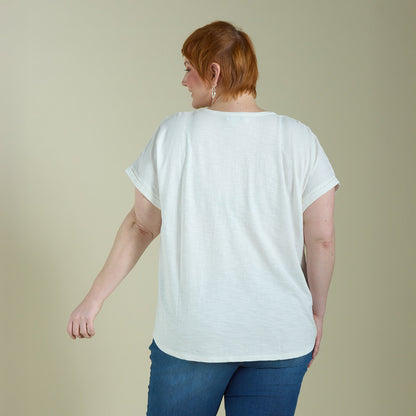 Christopher & Banks Women's Dropped Shoulder Short Sleeve Henley Tee