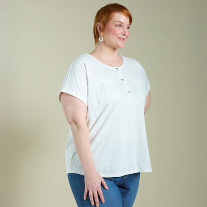 Christopher & Banks Women's Dropped Shoulder Short Sleeve Henley Tee