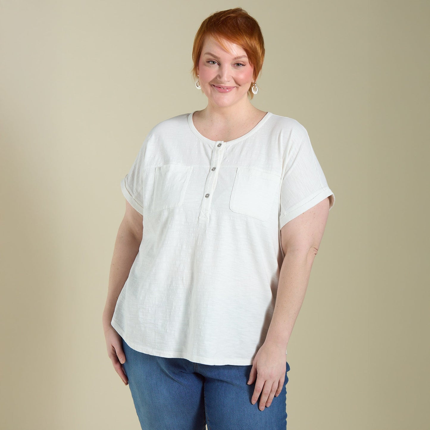 Christopher & Banks Women's Dropped Shoulder Short Sleeve Henley Tee