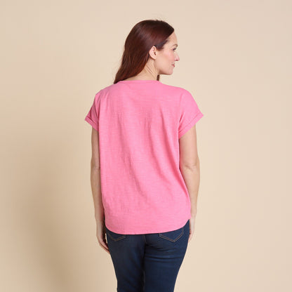 Christopher & Banks Women's Dropped Shoulder Short Sleeve Henley Tee
