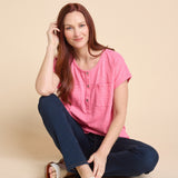 Christopher & Banks Women's Dropped Shoulder Short Sleeve Henley Tee