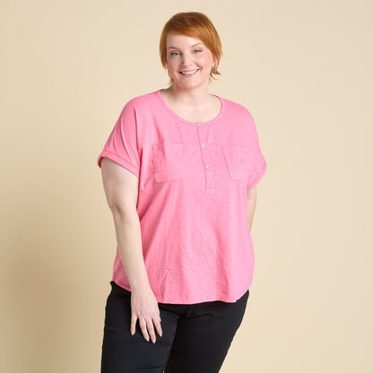 Christopher & Banks Women's Dropped Shoulder Short Sleeve Henley Tee