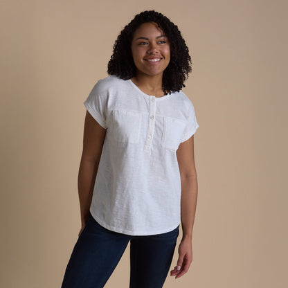 Christopher & Banks Women's Dropped Shoulder Short Sleeve Henley Tee