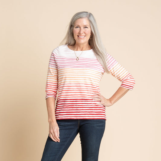 Christopher & Banks Women's Ombre Stripe Boatneck Tee