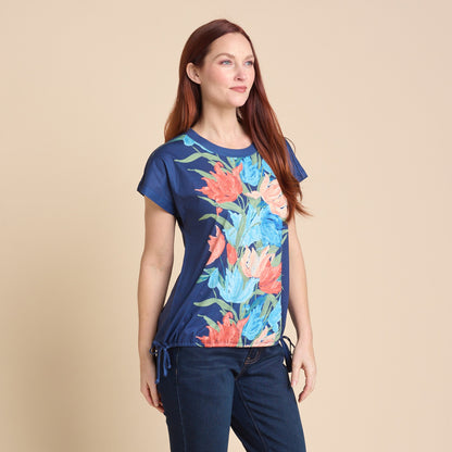 Christopher & Banks Women's Lily Print Adjustable Side Tie Dolman Sleeve Tee