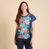 Christopher & Banks Women's Lily Print Adjustable Side Tie Dolman Sleeve Tee