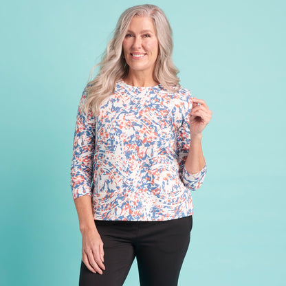 Christopher & Banks Women's Relaxed Restyled Abstract Print Wide Hem Long Sleeve Top