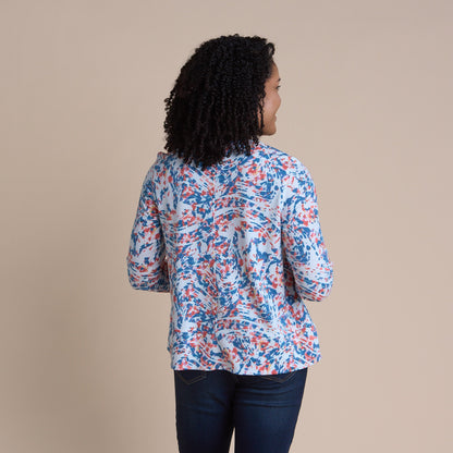 Christopher & Banks Women's Relaxed Restyled Abstract Print Wide Hem Long Sleeve Top