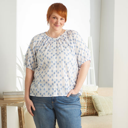 Christopher & Banks Women's Floral Clip Dot Button Front Peasant Top