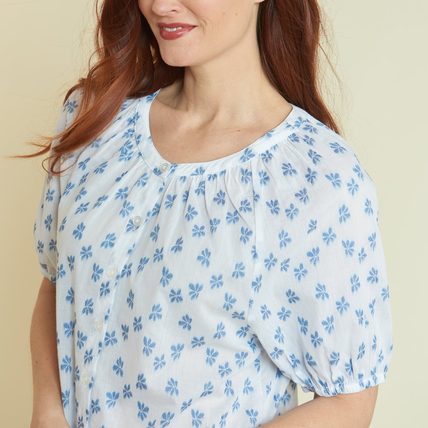 Christopher & Banks Women's Floral Clip Dot Button Front Peasant Top