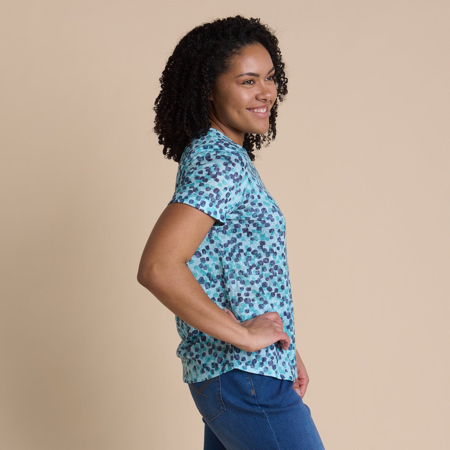 Christopher & Banks Women's Abstract Dots Print Burnout Short Sleeve Tee