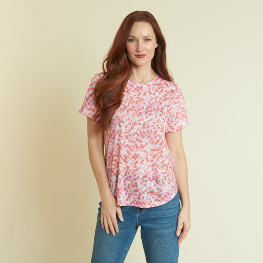 Christopher & Banks Women's Abstract Dots Print Burnout Short Sleeve Tee