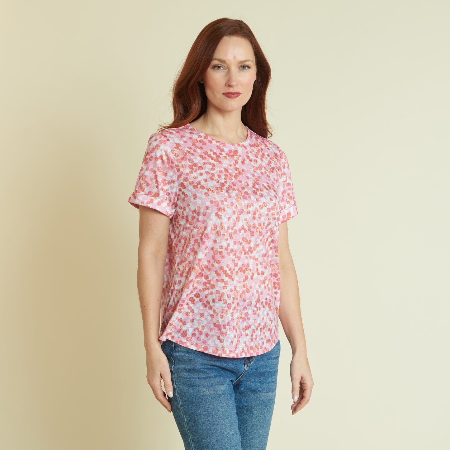 Christopher & Banks Women's Abstract Dots Print Burnout Short Sleeve Tee