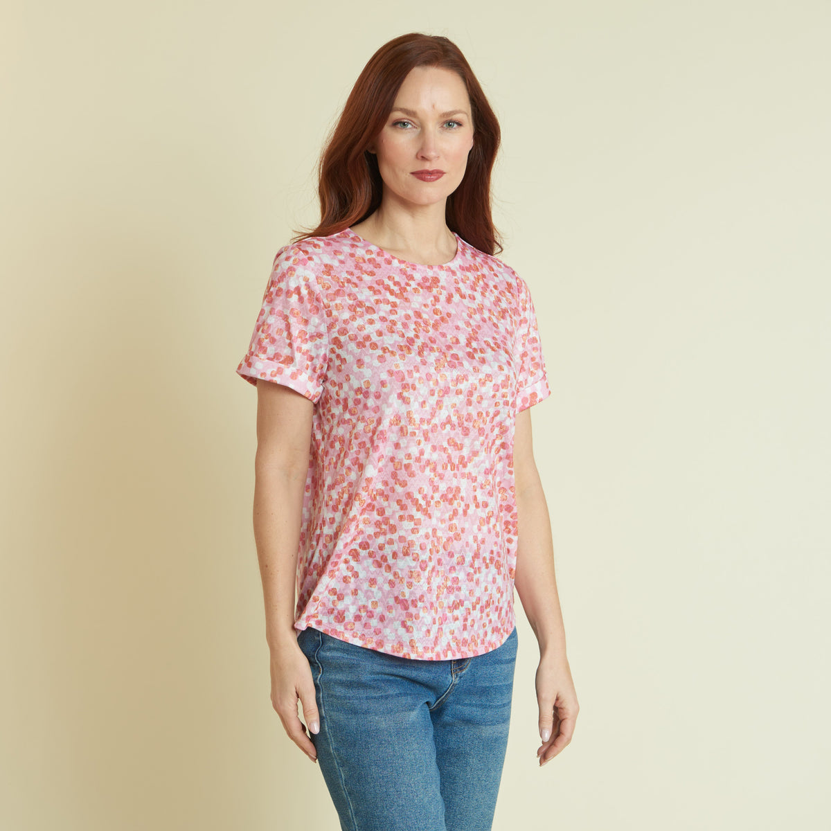 Christopher & Banks Women's Abstract Dots Print Burnout Short Sleeve Tee