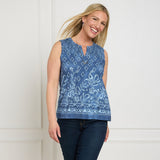 Christopher & Banks Women's Paisley Border Print Smocked Shoulder Knit Top
