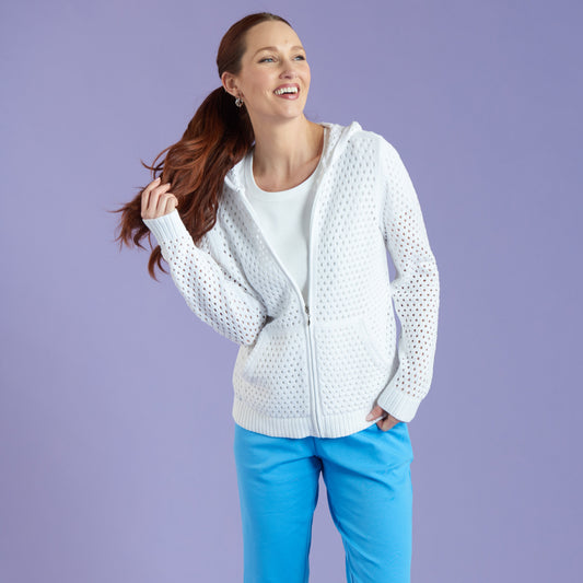 Christopher & Banks Women's Relaxed Restyled Mesh Stitch Zip Front Hoodie