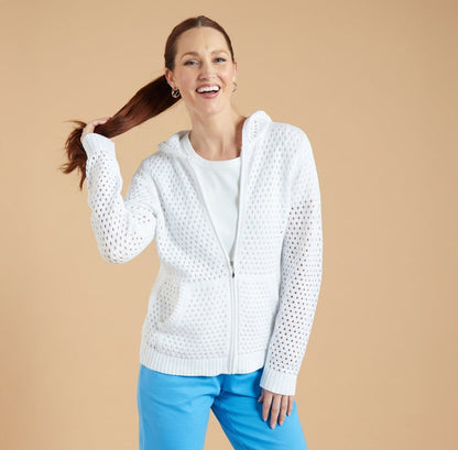 Christopher & Banks Women's Relaxed Restyled Mesh Stitch Zip Front Hoodie