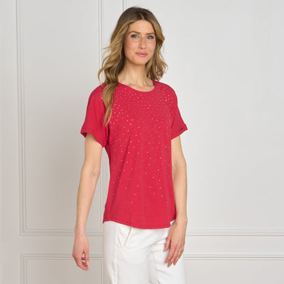 Christopher & Banks Women's Relaxed Restyled Bling Jewel Neck Short Sleeve Tee