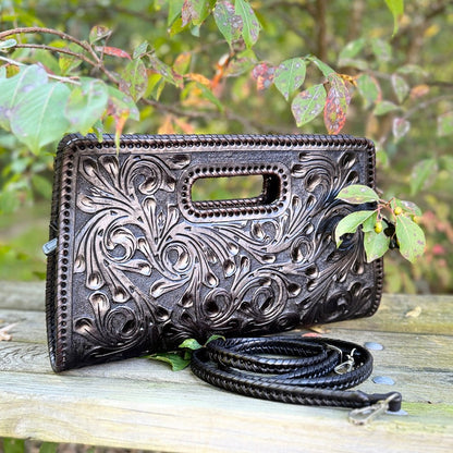 ALLE Handbags Envelope Hand-Tooled Leather Large Clutch Bag