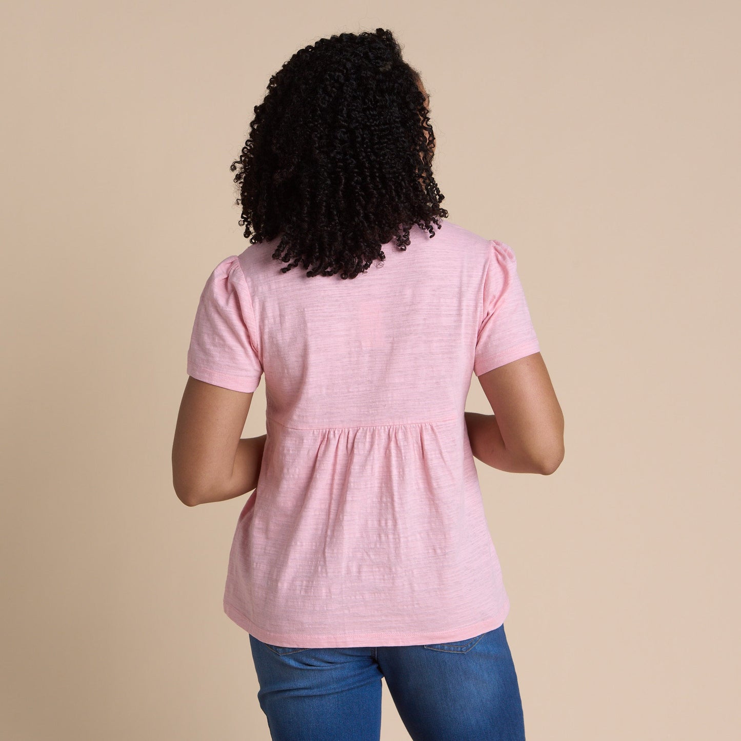Christopher & Banks Women's Embroidered Bib V-Neck Short Sleeve Tee
