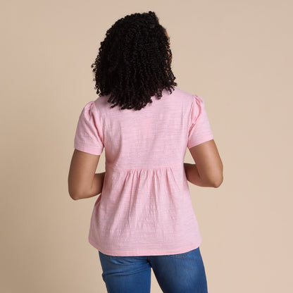 Christopher & Banks Women's Embroidered Bib V-Neck Short Sleeve Tee