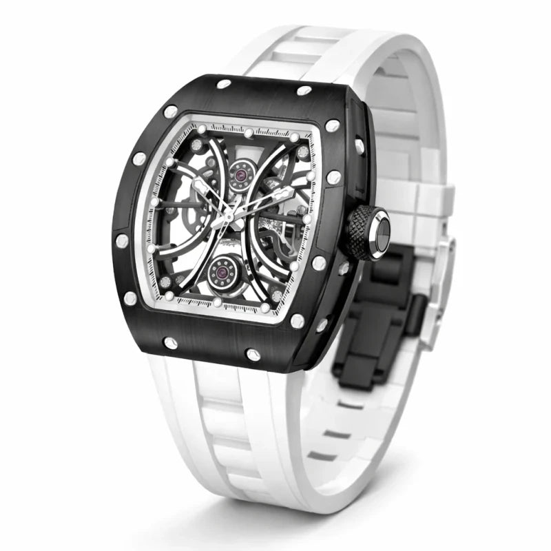 Invicta Men's 41mm S1 Rally Automatic Carbon Fiber Inset Skeletonized White Silicone Strap Watch