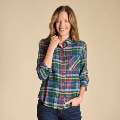 Christopher & Banks Plaid Button Front Long Sleeve Shirt