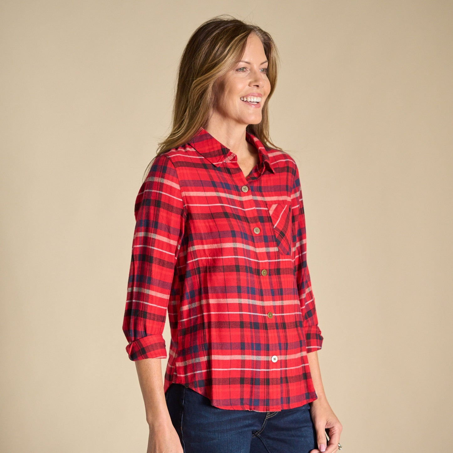 Christopher & Banks Plaid Button Front Long Sleeve Shirt