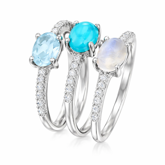 Sterling Silver Set of 3 Gemstone & White Zircon Stack Rings