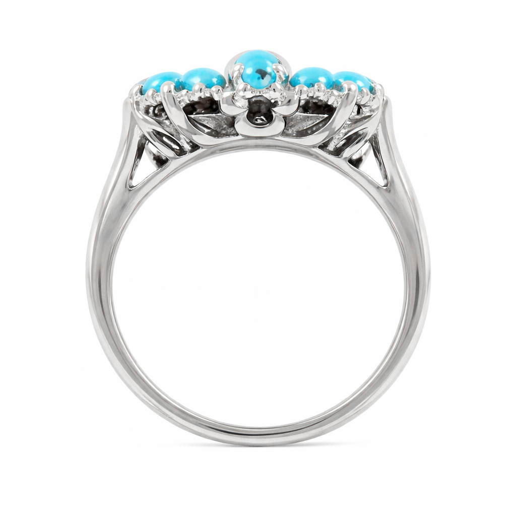 Sterling Silver 10x5mm Marquise Sleeping Beauty Turq Round Halo Ring