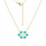 Gold Plated 10x8mm Mabe Pearl & Sleeping Beauty Turq Halo Necklace
