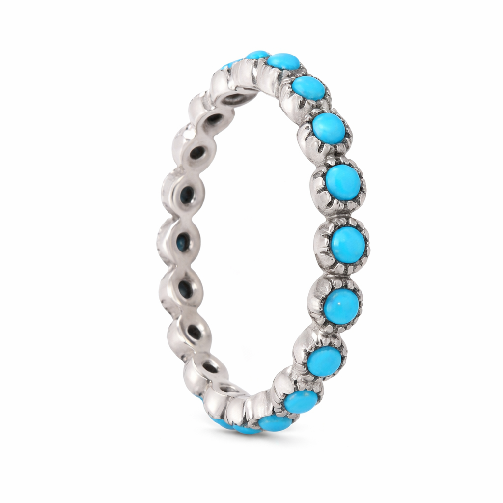 Sterling Silver 2mm Sleeping Beauty Turquoise Eternity Band Ring
