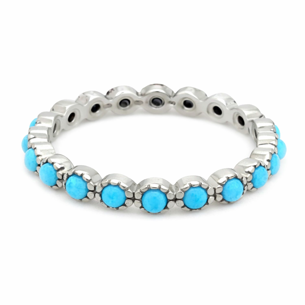 Sterling Silver 2mm Sleeping Beauty Turquoise Eternity Band Ring