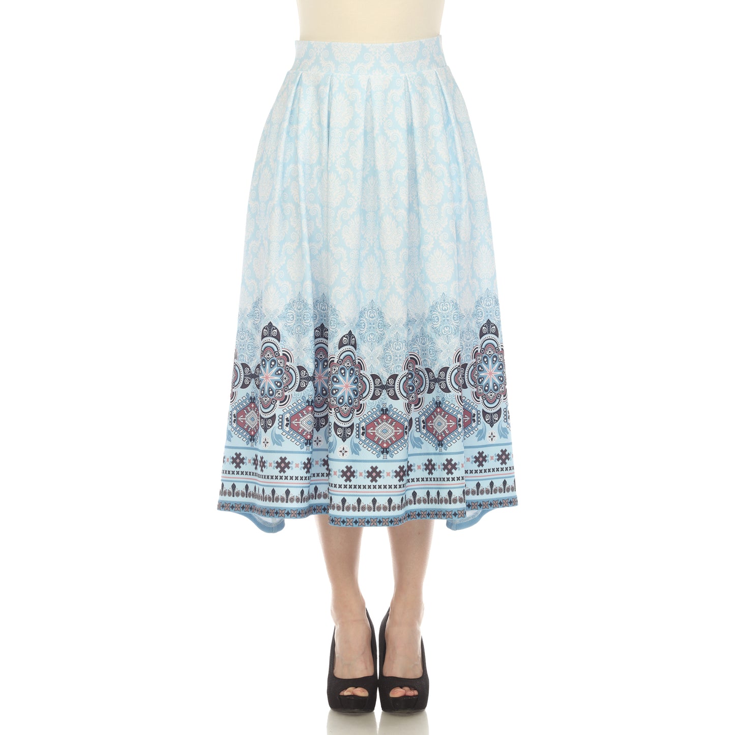 White Mark Women's Border Print Tea-Length Skirt