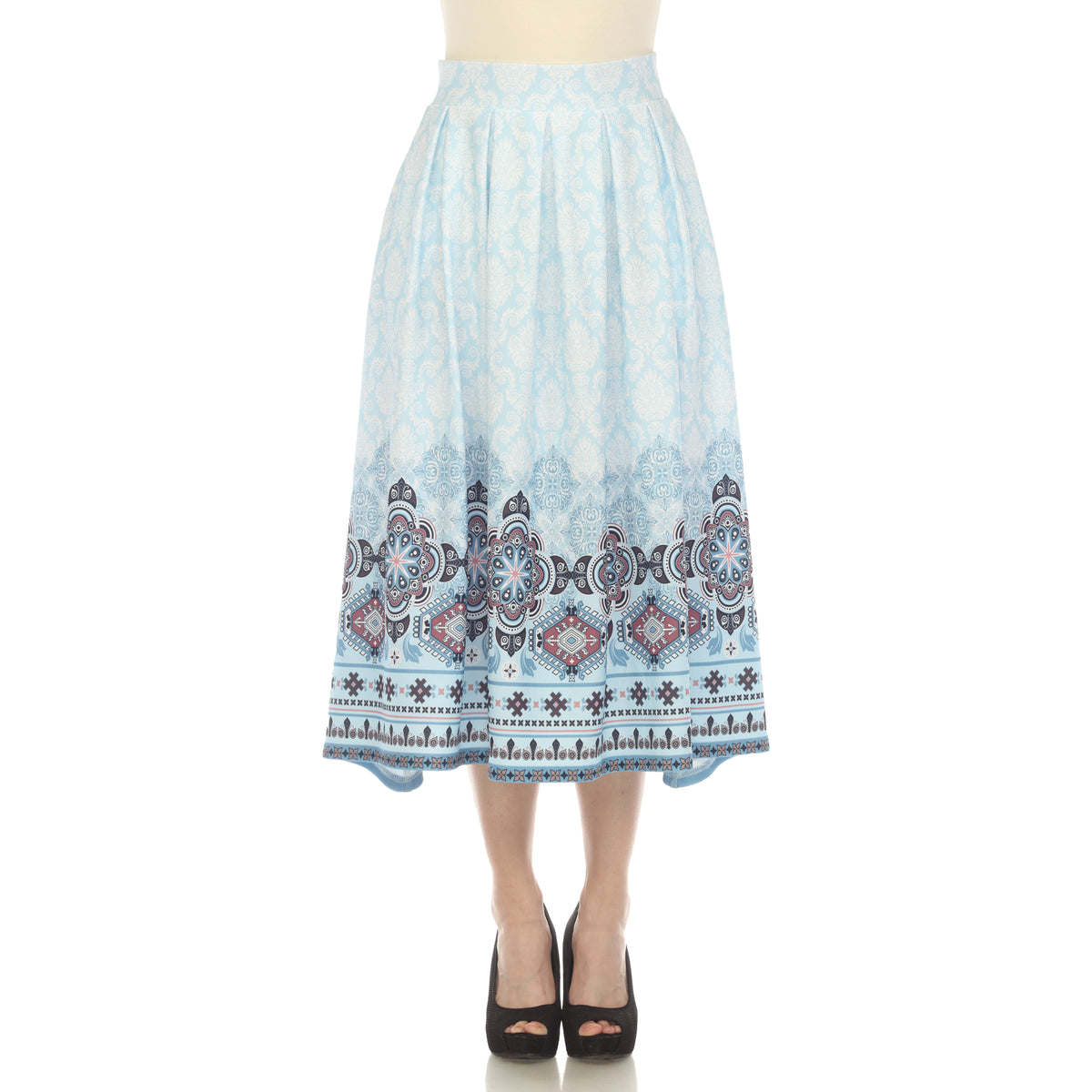 White Mark Women's Border Print Tea-Length Skirt