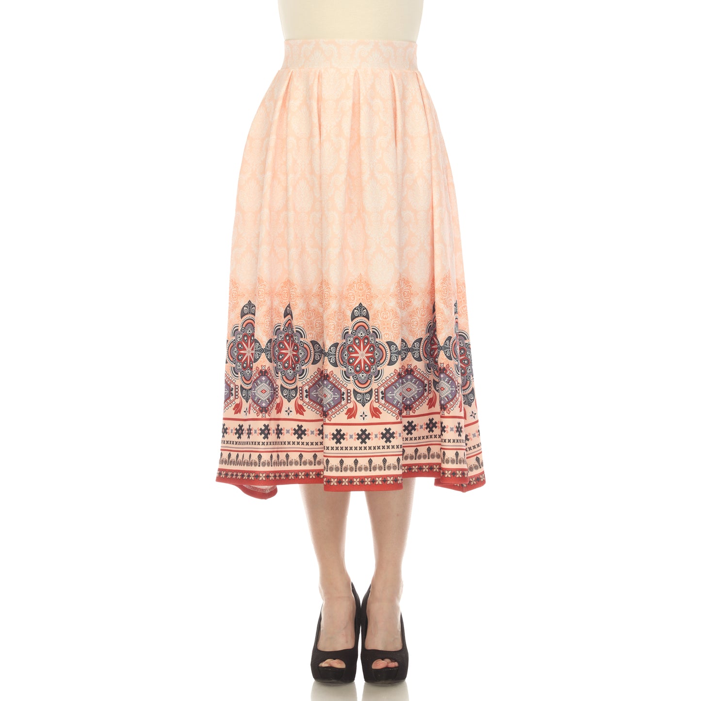 White Mark Women's Border Print Tea-Length Skirt