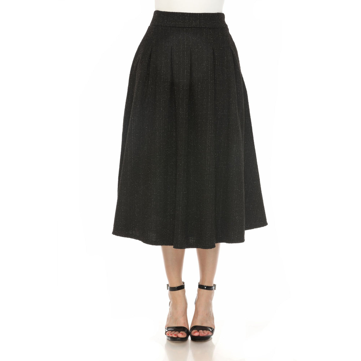 White Mark Women's Flared Tweed Tea-Length Skirt with Pockets