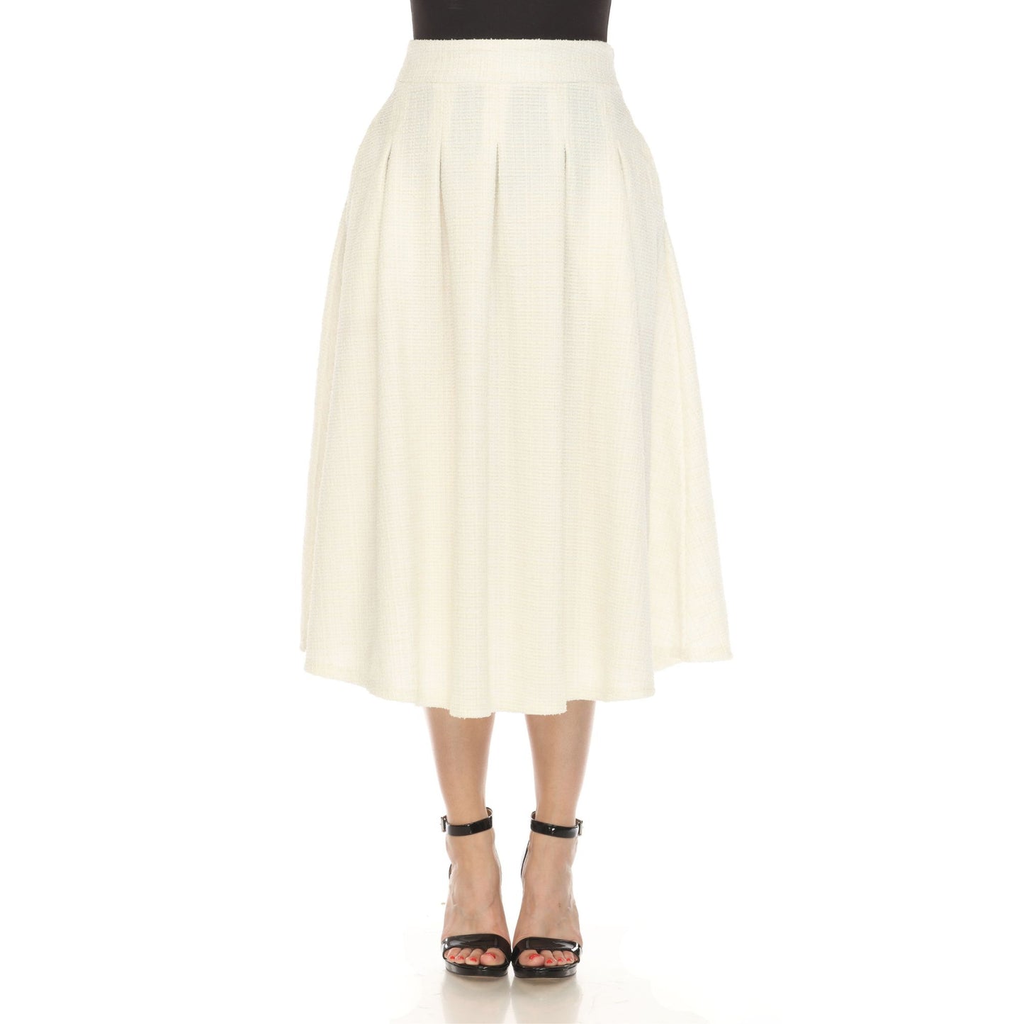 White Mark Women's Flared Tweed Tea-Length Skirt with Pockets