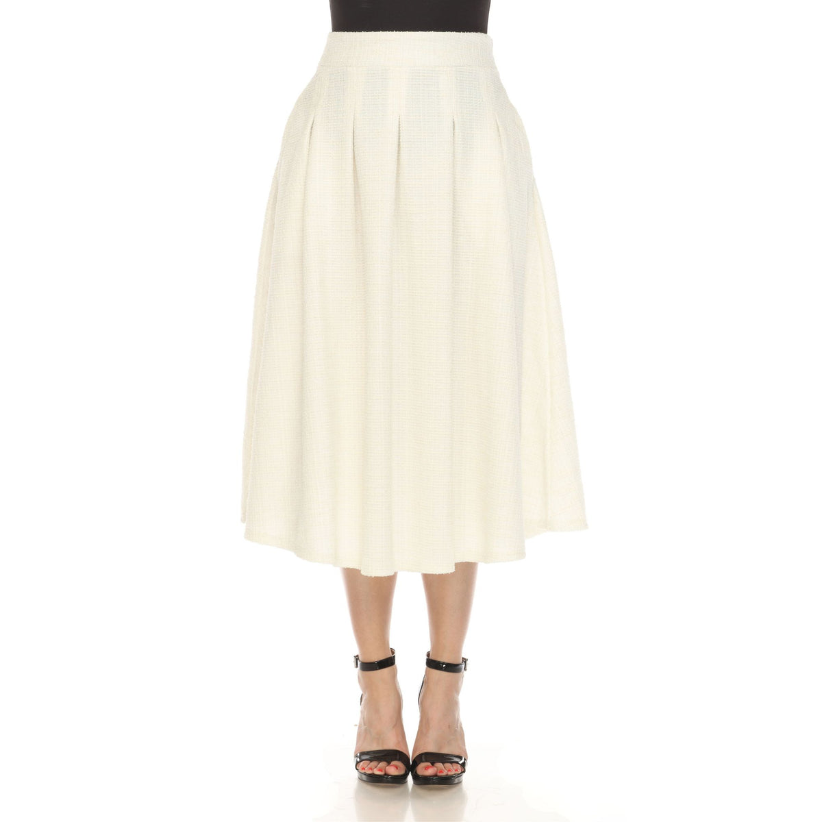 White Mark Women's Flared Tweed Tea-Length Skirt with Pockets