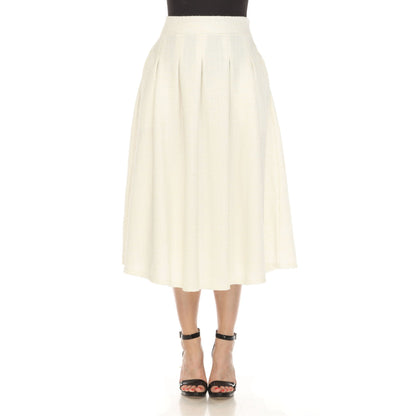 White Mark Women's Flared Tweed Tea-Length Skirt with Pockets