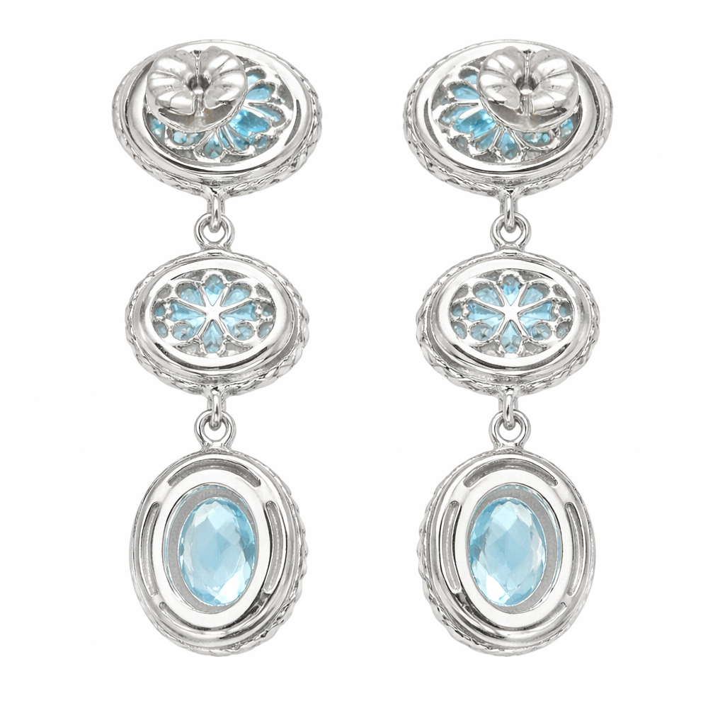 Sterling Silver Sleeping Beauty Turq & Blue Topaz Tiered Drop Earrings